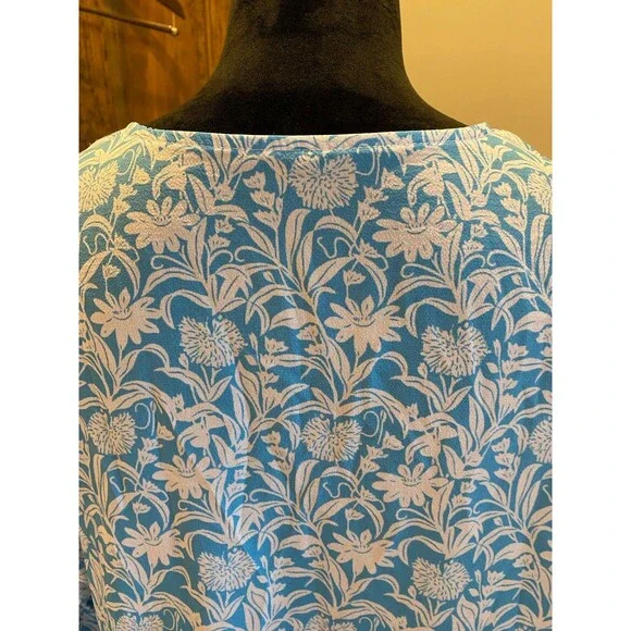 Womens Blouse Plus Size XL Blue Flowy Boho Peasant Bell Sleeve Casual Feminine - Picture 7 of 10